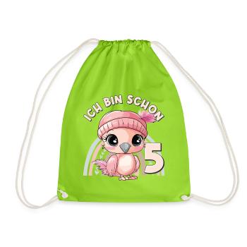5e anniversaire Flamant rose arc-en-ciel mignon - Sac de sport léger - vert néon - Devant