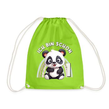 1st Birthday Panda Bear Rainbow Cute Cute - Drawstring Bag - neon green - Front