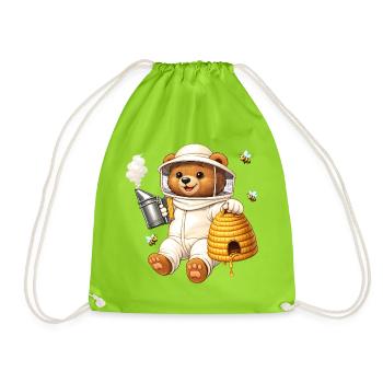 Beekeeper bear with beehive illustration - Drawstring Bag - neon green - Front