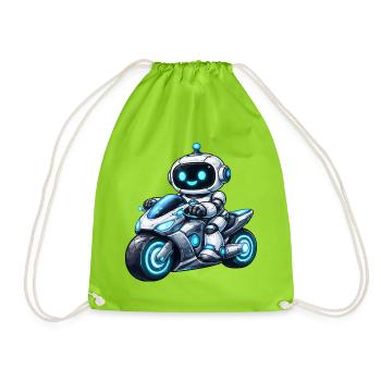 Roboter auf Motorrad - Turnbeutel - Neongrün - Vorne