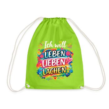 Ich will Leben-Lieben-Lachen - Turnbeutel - Neongrün - Vorne