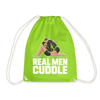Real Men Cuddle Brazilian Jiu Jitsu MMA Judo BJJ - Drawstring Bag - neon green - Front