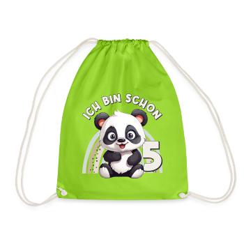 5. Geburtstag Panda Bär Regenbogen Süß Niedlich - Turnbeutel - Neongrün - Vorne