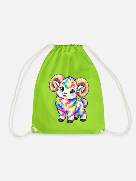 Dall Sheep Kawaii Mehrfarbiger Regenbogen - Turnbeutel - Neongrün