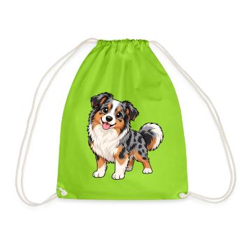 Australian Shepherd Kawaii Style – Süßer Hund - Turnbeutel - Neongrün - Vorne