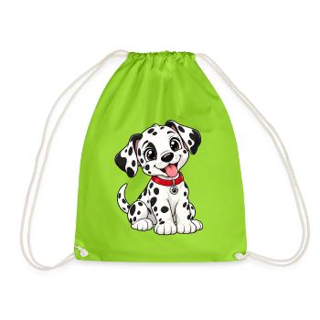 Dalmatiner Kawaii Style – Süßer gepunkteter Hund - Turnbeutel - Neongrün - Vorne