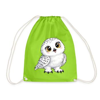 Schneeeule Kawaii Style – Süßer Wintervogel - Turnbeutel - Neongrün - Vorne