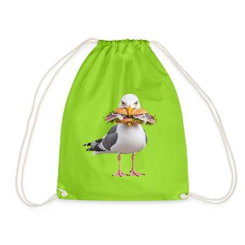 Silbermoewe-mit-Fischbroetchen Möwe - Turnbeutel - Neongrün - Vorne