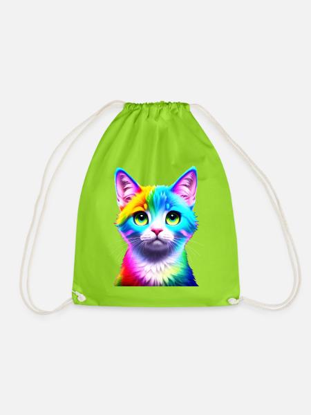 Regenbogenkatze Neonkunst - Turnbeutel - Neongrün