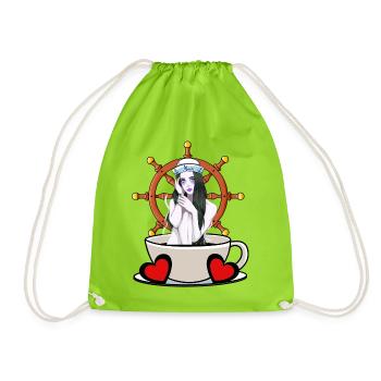 Kaffee Pause Seemann Matrosen Mädchen maritim Moin - Turnbeutel - Neongrün - Vorne