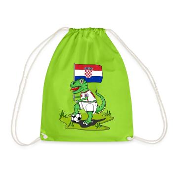 Croatia Flag Dinosaur Rex Football - Drawstring Bag - neon green - Front