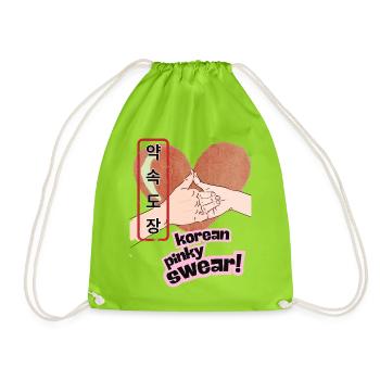 Korean Pinky Swear Promise – 약속도장 Design - Drawstring Bag - neon green - Front