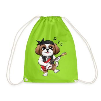 Pfotenrocker : Chien avec guitare électrique - Sac de sport léger - vert néon - Devant