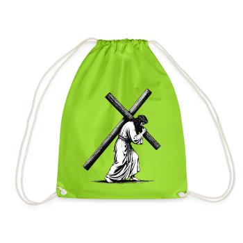 Silhouette du chemin de croix en noir et blanc - Sac de sport léger - vert néon - Devant