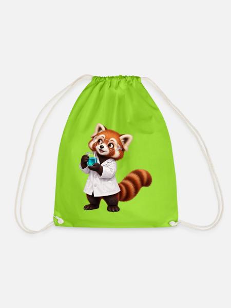 Roter Panda-Wissenschaftler mit Becher - Turnbeutel - Neongrün