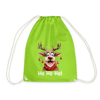 Rentier Ho Ho Ho Weihnachten Lustiges Motiv - Turnbeutel - Neongrün - Vorne