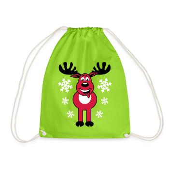 Hirsch Rudolph 3c Lustige Trickfigur Schnee Zunge - Turnbeutel - Neongrün - Vorne