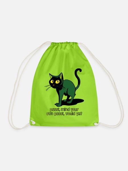 kümmer Dich um dein eigenes psst, Vintage Katze - Turnbeutel - Neongrün