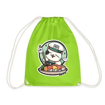 Neko Sushi Chef – Funny Cat Kitchen - Drawstring Bag - neon green - Front