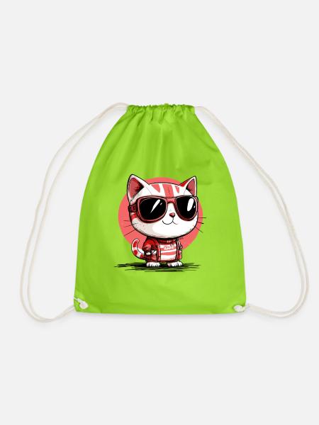 Coole Katze mit Sonnenbrille - Turnbeutel - Neongrün
