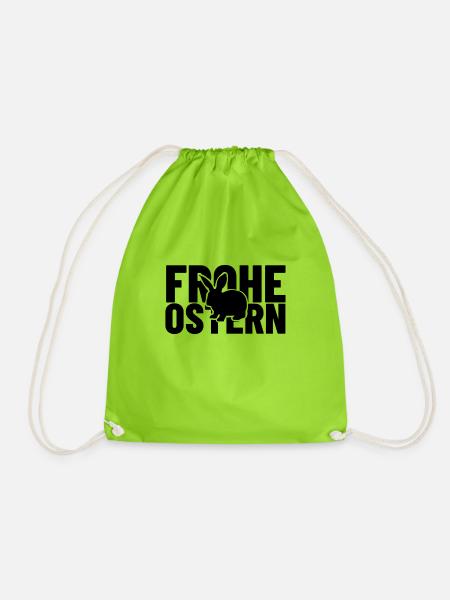 Frohe Ostern Shirt mit Osterhase - Turnbeutel - Neongrün