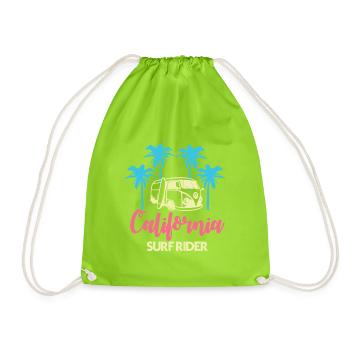 California USA America West Coast Beach Surf Rider - Drawstring Bag - neon green - Front