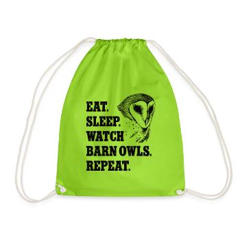 Schleiereule Eat Sleep Repeat Shirt Eulenliebhaber - Turnbeutel - Neongrün - Vorne