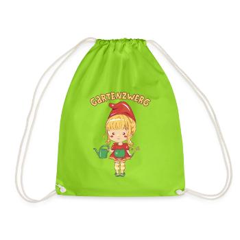 Gärtnerin Mädchen Gartenzwerg Kinder Garten Helfer - Turnbeutel - Neongrün - Vorne