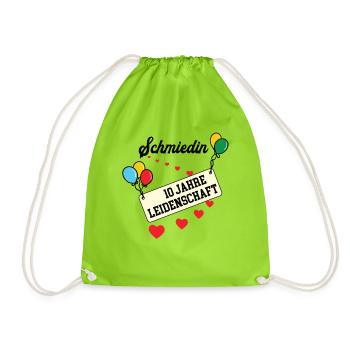 Schmiedin Jubiläum 10 Jahre 10. jähriges Jubi - Turnbeutel - Neongrün - Vorne