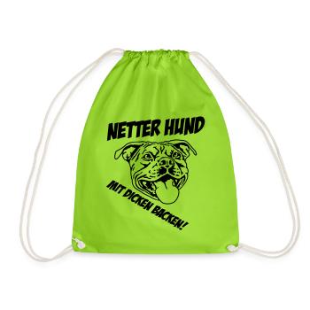 Netter Hund mit dicken Backen schwarz - Turnbeutel - Neongrün - Vorne