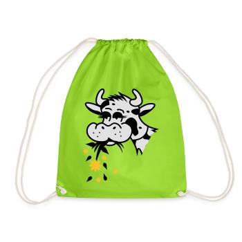 Kuh frisst Blumenstrauss - Turnbeutel - Neongrün - Vorne