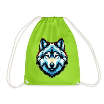 Wolf - Drawstring Bag - neon green - Front