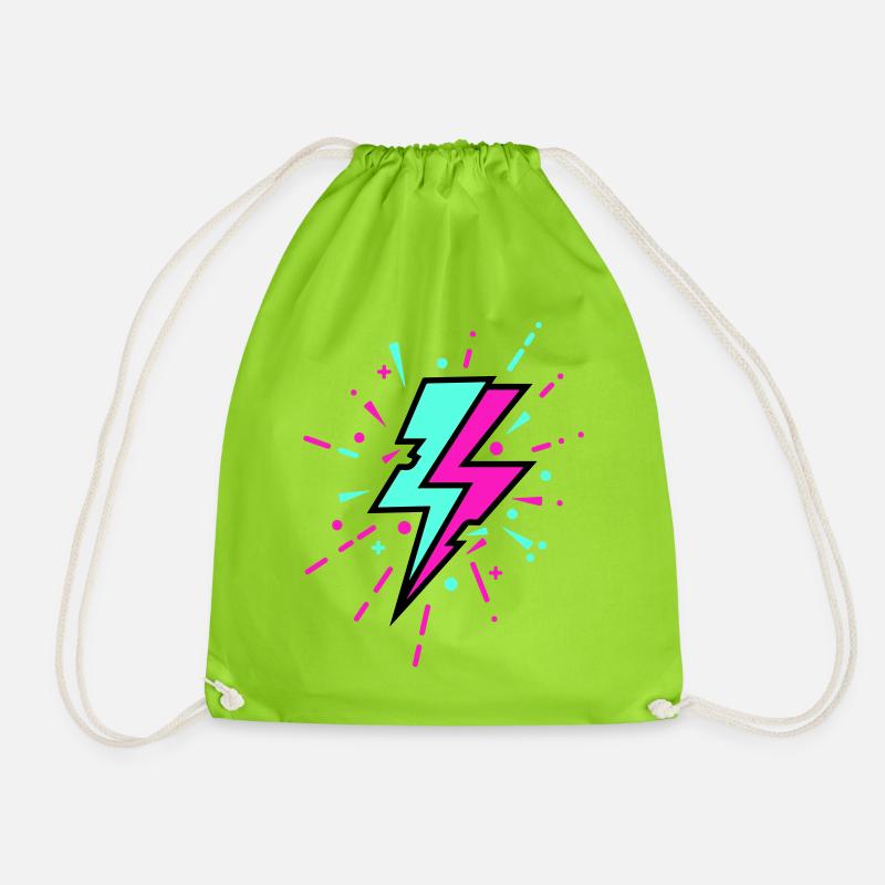 Retro Lightning Bolt Colorful Style - Drawstring Bag - neon green