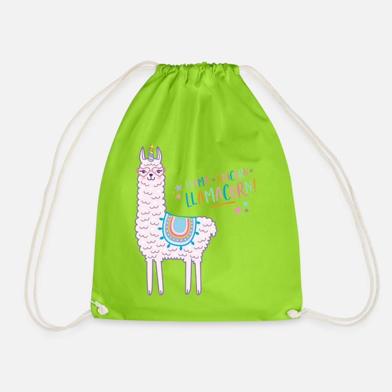 Llamacorn Pink Llama Unicorn - Drawstring Bag - neon green