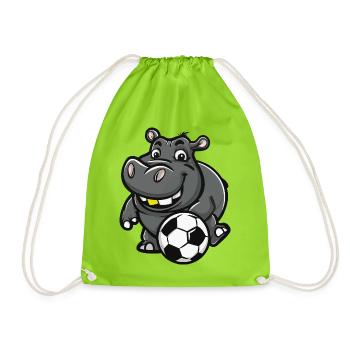 Hippo Soccer Star Illustration - Drawstring Bag - neon green - Front
