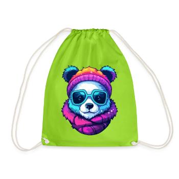 Neon-Regenbogenbär-Straßenstil mit Sonnenbrille - Turnbeutel - Neongrün - Vorne
