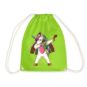 Einhorn-Thanksgiving-Turkey-Tanzkunst abtupfen - Turnbeutel - Neongrün - Vorne