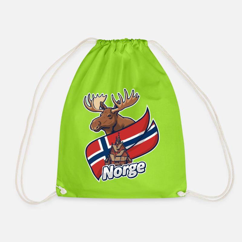Norwegischer Elch und Kirchenflagge - Turnbeutel - Neongrün