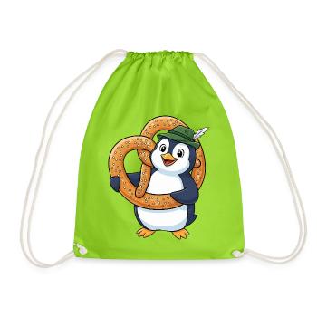 Süßer Pinguin mit Bretzel Bayern Cartoon - Turnbeutel - Neongrün - Vorne