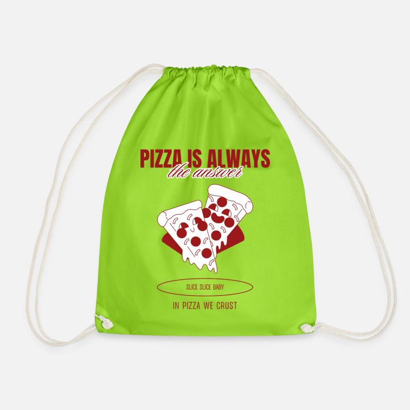 Pizza Is The Answer T-Shirt - Drawstring Bag - neon green