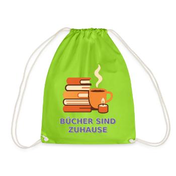 Bücher sind Zuhause Motiv - Turnbeutel - Neongrün - Vorne