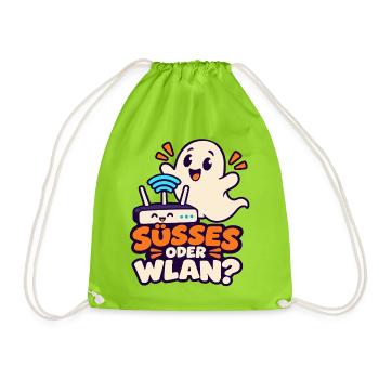 Halloween-Geist – Süßes oder WLAN? - Turnbeutel - Neongrün - Vorne