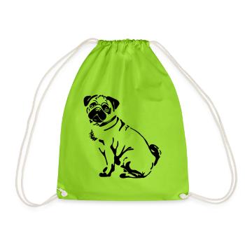 Pug canine dog Pug Wilsigns - Drawstring Bag - neon green - Front