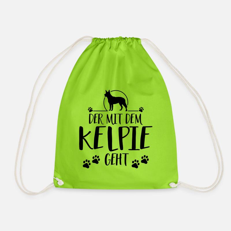 DER MIT DEM KELPIE GEHT Hundespruch Wilsigns Hunde - Turnbeutel - Neongrün