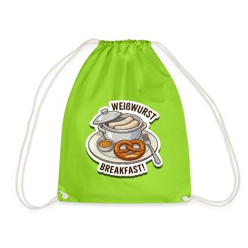 Weisswurst Frühstück Sticker Design - Turnbeutel - Neongrün - Vorne