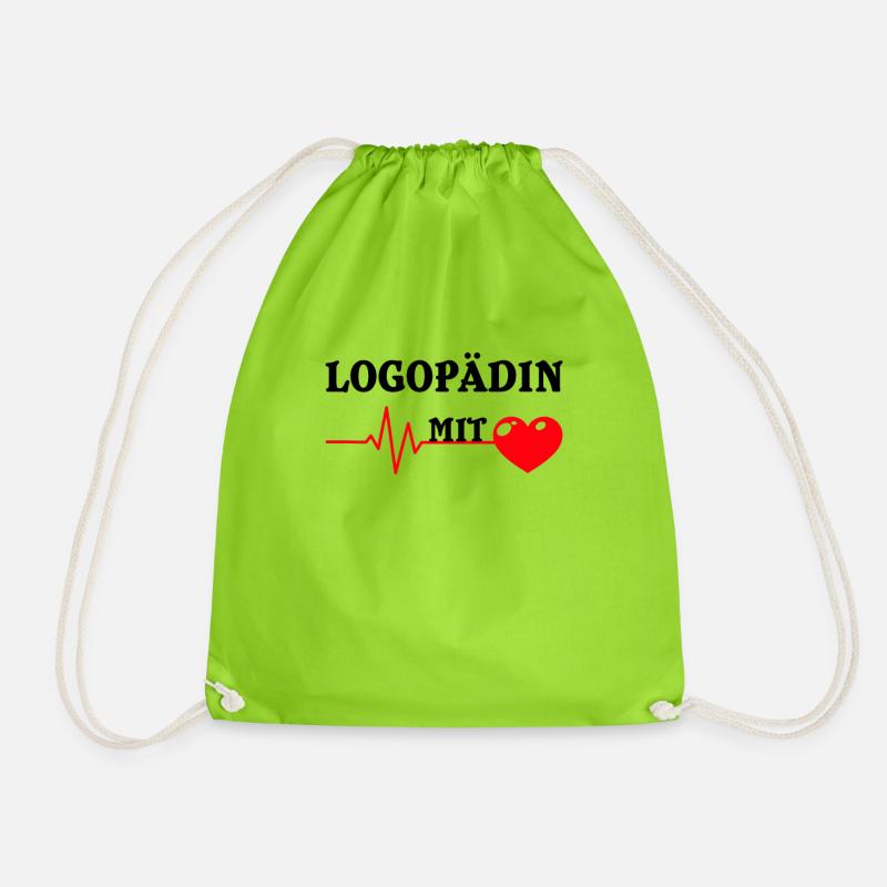 Logopädin mit herz Logopäde Logopädie Pathologe - Turnbeutel - Neongrün