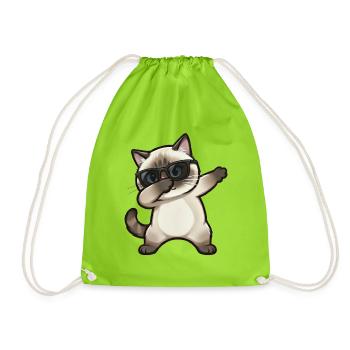 Dabbing Siamese Cat - Drawstring Bag - neon green - Front