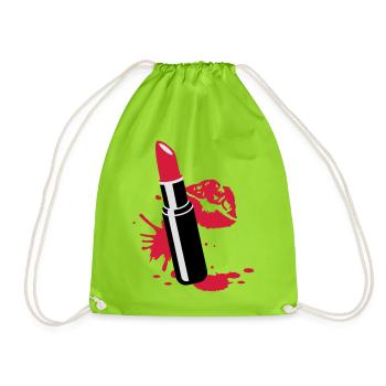 Lippenstift mit Kussmund - Turnbeutel - Neongrün - Vorne