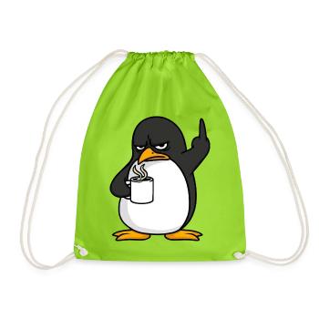 Penguin Coffee Coffee Lover Office Middle Finger - Drawstring Bag - neon green - Front