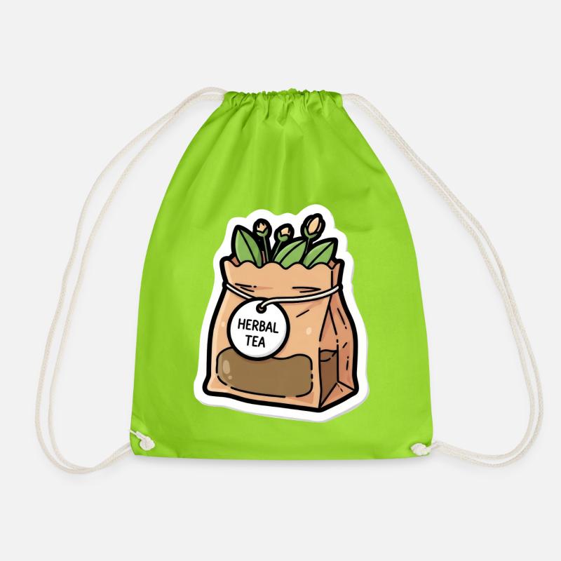 Herbal Tea Bag Plant Scene - Drawstring Bag - neon green